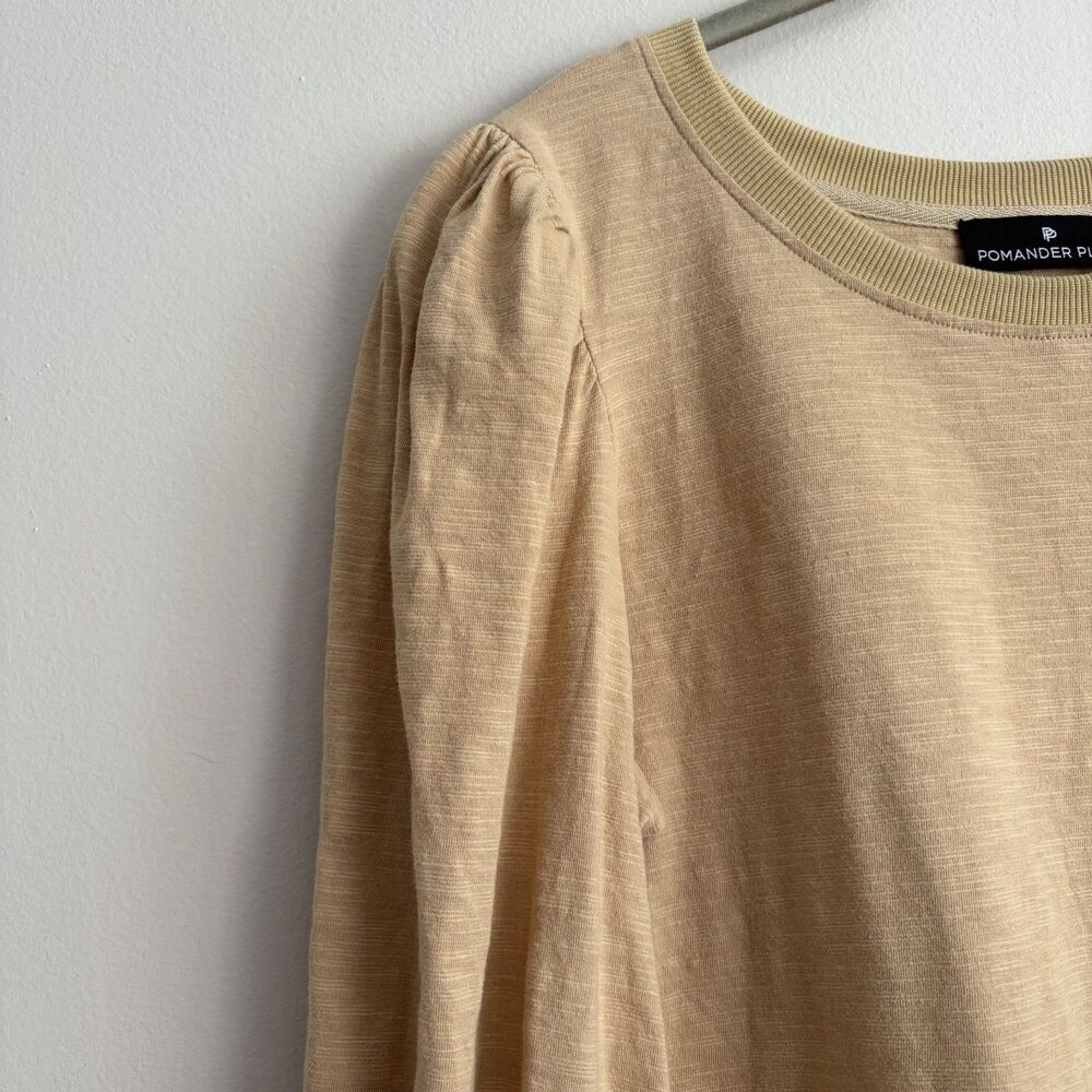 Pomander Place Tuckernuck Beige Long Puff Smocked Sleeve Blouse Size Large - Picture 3 of 7